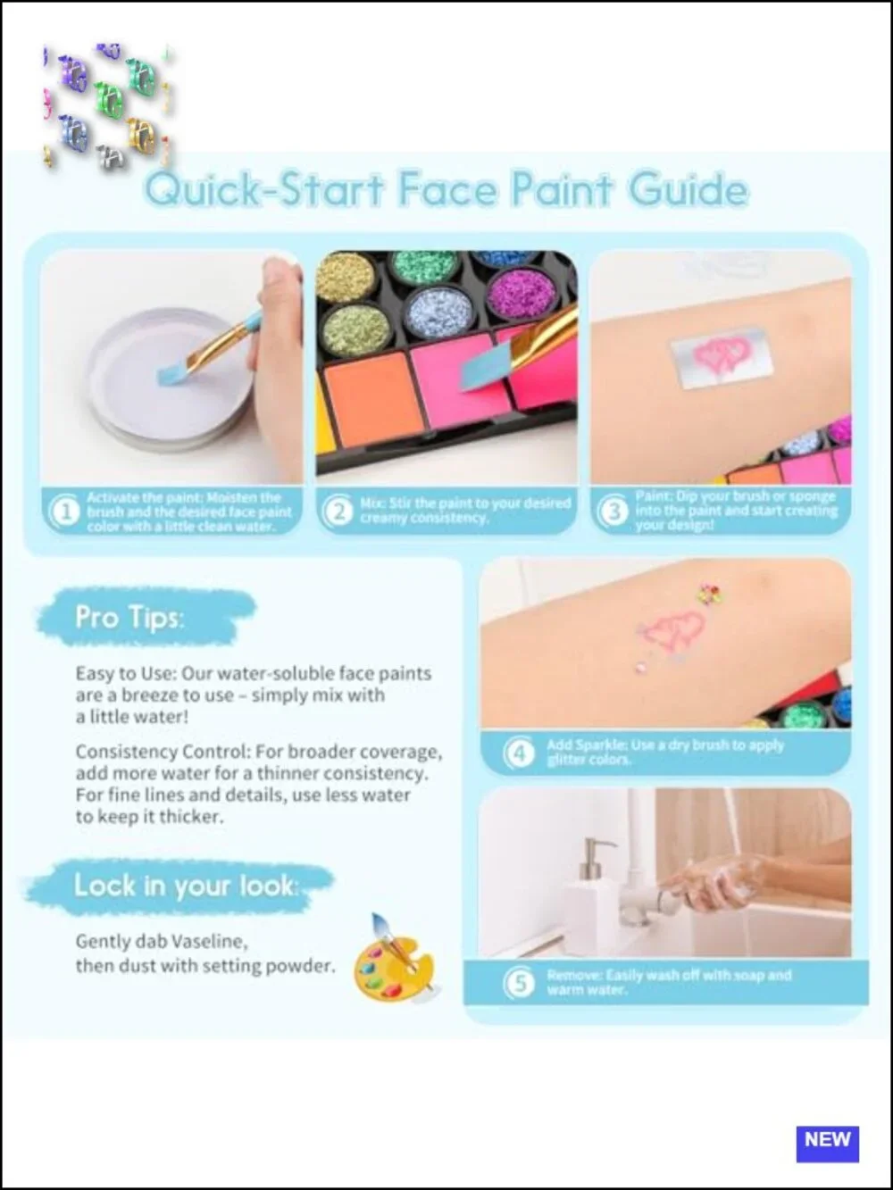 42 Color Face Painting Kit for Kids with Stencils, Brushes, Sponges